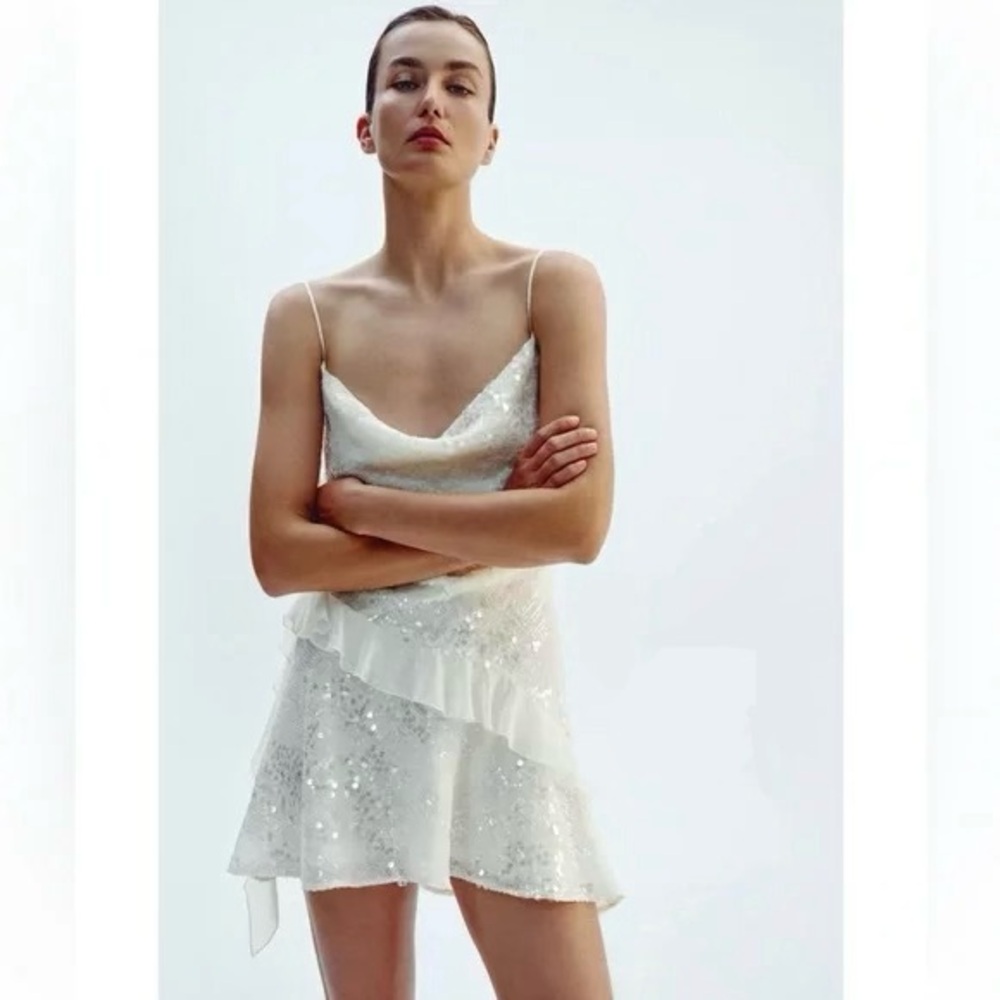 Zara White Sequin Slip Dress